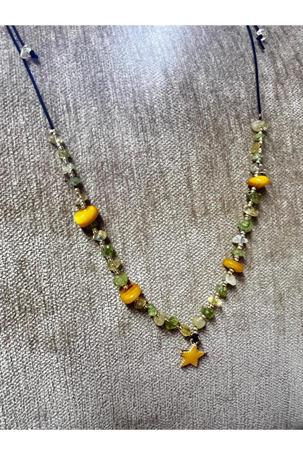 Gümüştel El Sanatlari Sertifikali Zeberced Sitrin Sedef Doğal Taş Kolye Aaa Kalite Özel