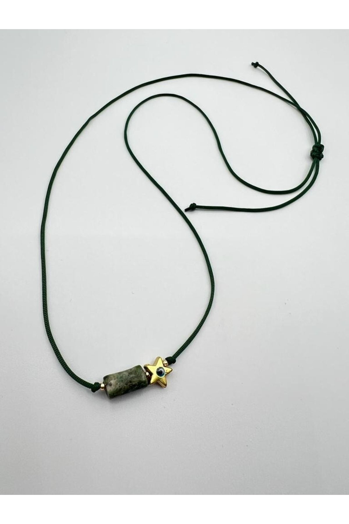 Gümüştel El Sanatlari Sertifikali Zümrüt Doğal Taş Kolye Yildiz Obje Detayli Makrome Ki