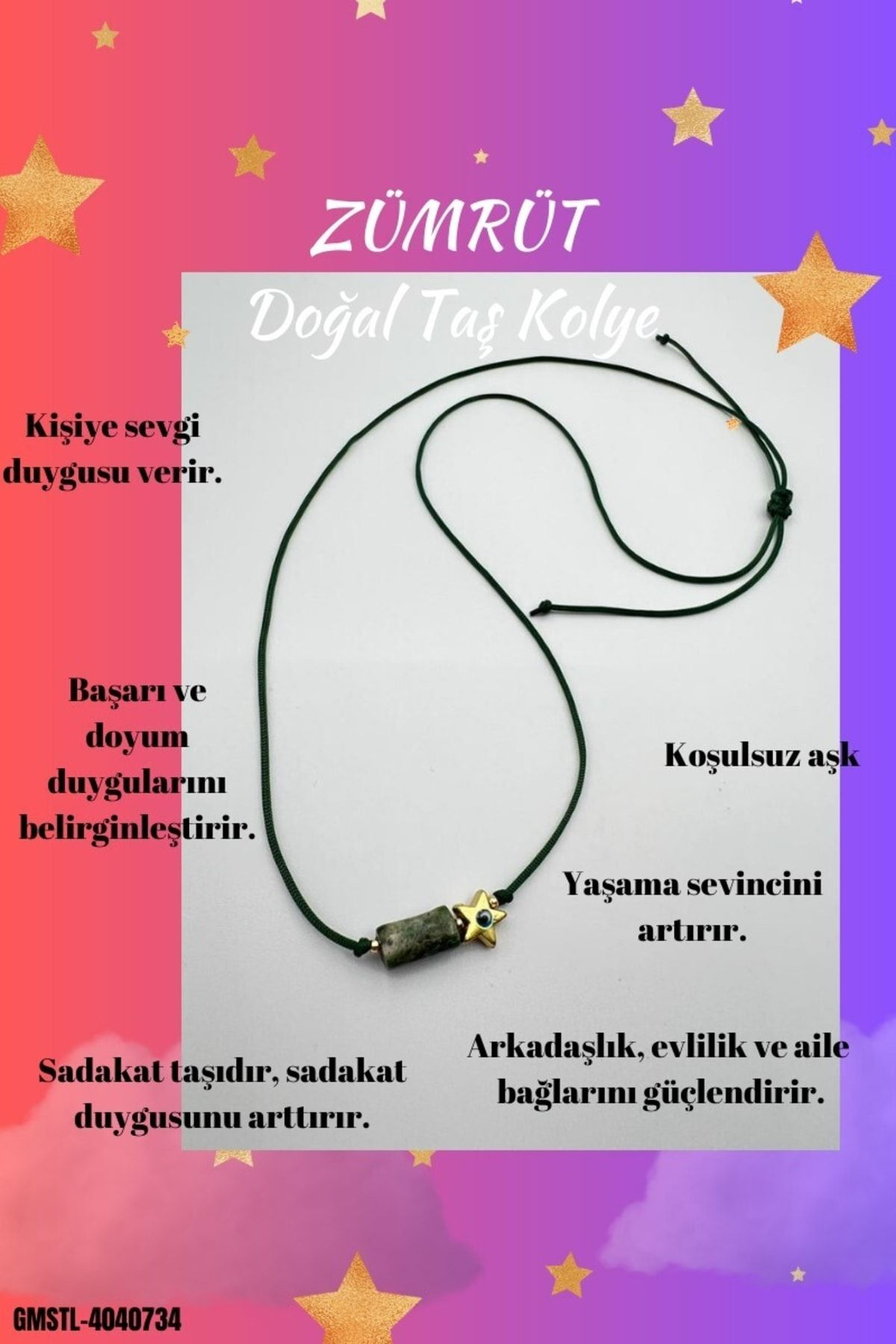 Gümüştel El Sanatlari Sertifikali Zümrüt Doğal Taş Kolye Yildiz Obje Detayli Makrome Ki