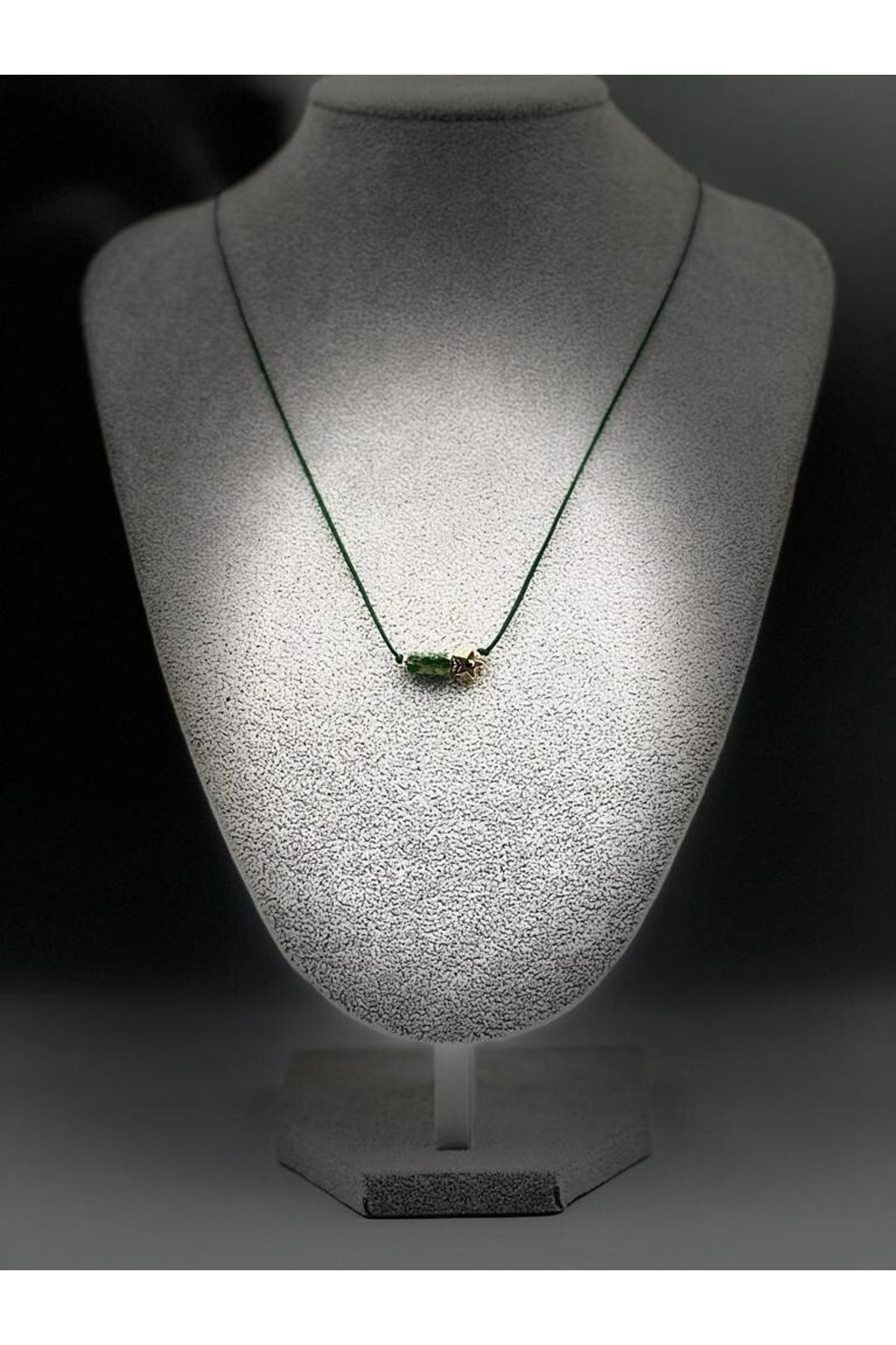 Gümüştel El Sanatlari Sertifikali Zümrüt Doğal Taş Kolye Yildiz Obje Detayli Makrome Ki