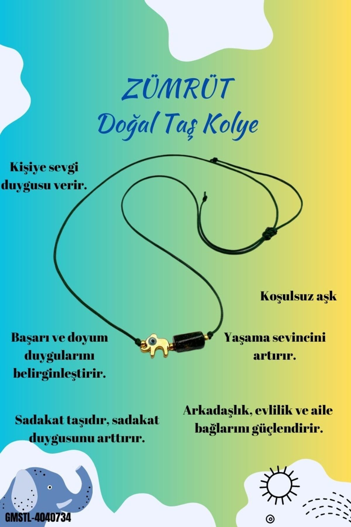 Sertifikalı Zümrüt Doğal Taş Kolye Fil Obje Detaylı Makrome Kilit