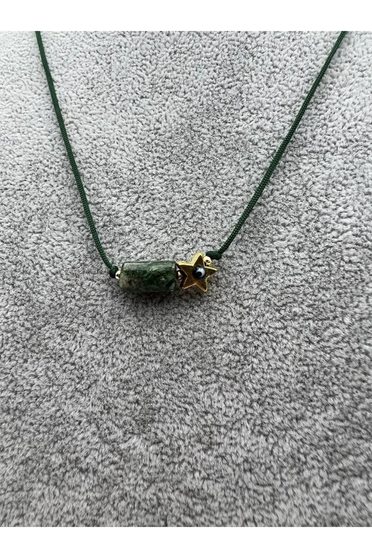 Gümüştel El Sanatlari Sertifikali Zümrüt Doğal Taş Kolye Yildiz Obje Detayli Makrome Ki