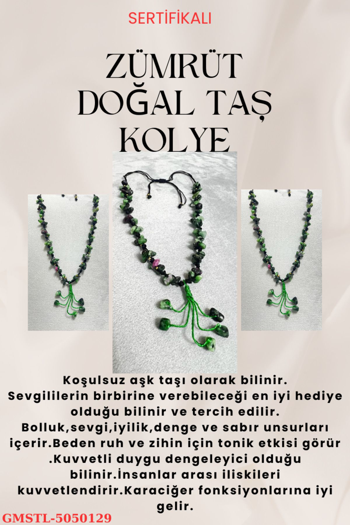 Sertifikalı Zümrüt Doğal Taş El Yapımı Tasarım Kolye