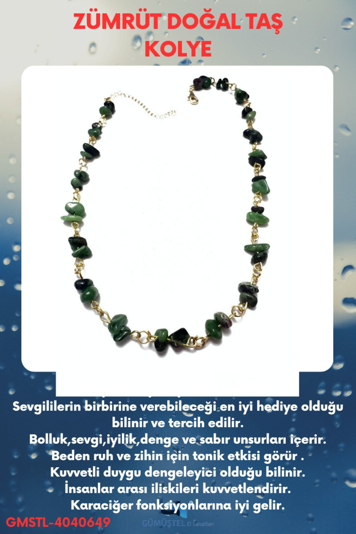 Sertifikalı Zümrüt Doğal Taş Özel Tasarım Kolye