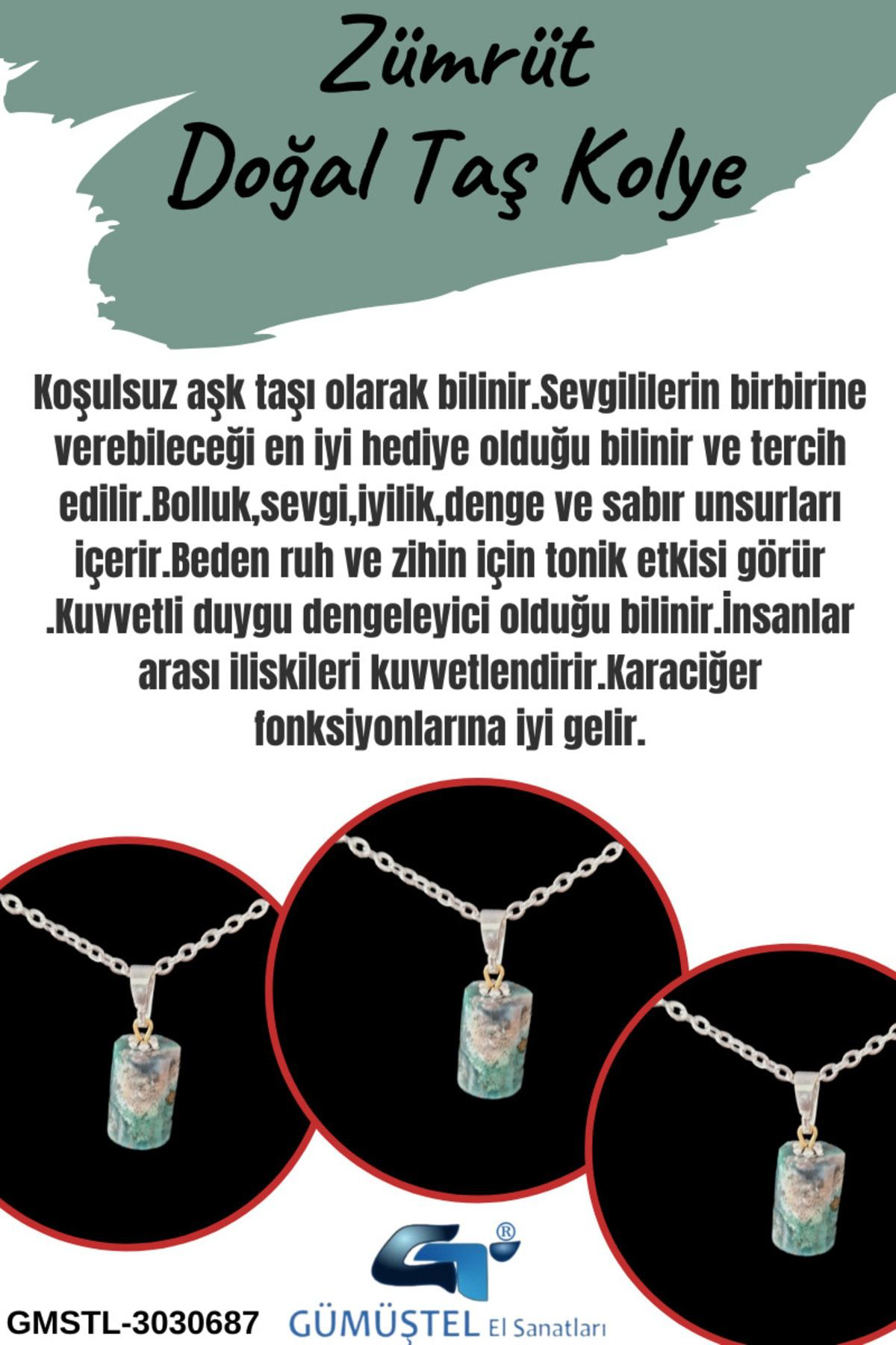 Gümüştel El Sanatlari Sertifikali Zümrüt Doğal Taş Kolye Minimal Sevenler İçin Aaa Kali