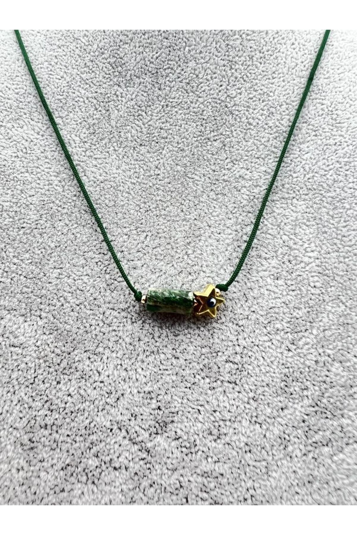 Gümüştel El Sanatlari Sertifikali Zümrüt Doğal Taş Kolye Yildiz Obje Detayli Makrome Ki