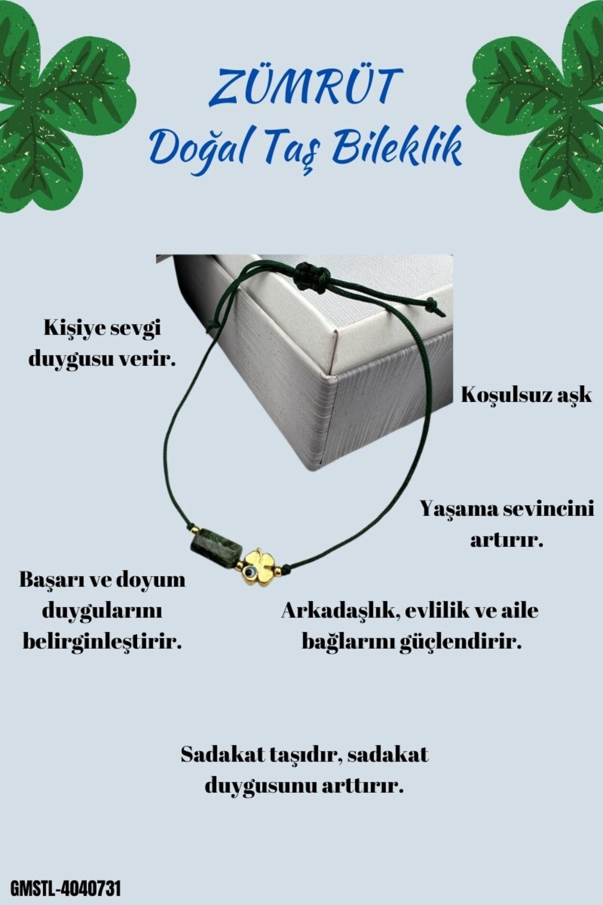 Sertifikalı Zümrüt Doğal Taş Bileklik Yonca Obje Detaylı Makrome 
