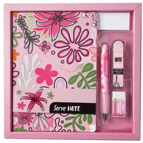 Serve Deep Defter Seti Desenli Kutulu Pembe