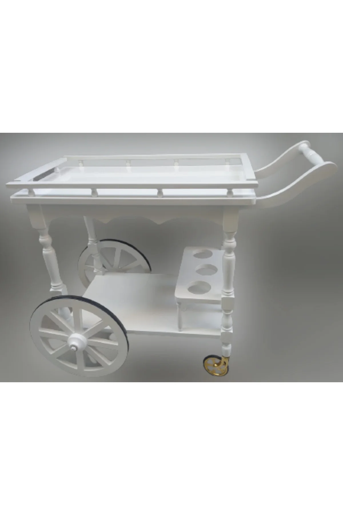 Servis Araba 12012 Büyük Teker Model Kayın Ayak Nature Ceviz Boya Yemek dağıtır - Görsel 2