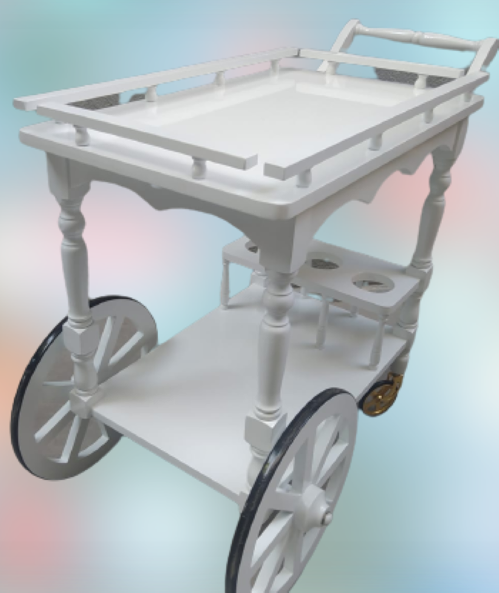 Servis Araba 12012 Büyük Teker Model Kayın Ayak Nature Ceviz Boya