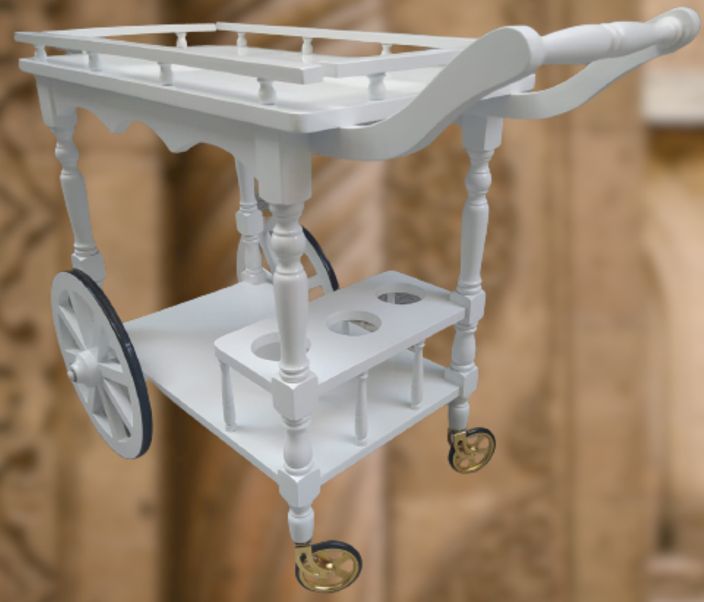 Servis Araba 12012 Büyük Teker Model Kayın Ayak Nature Ceviz Boya