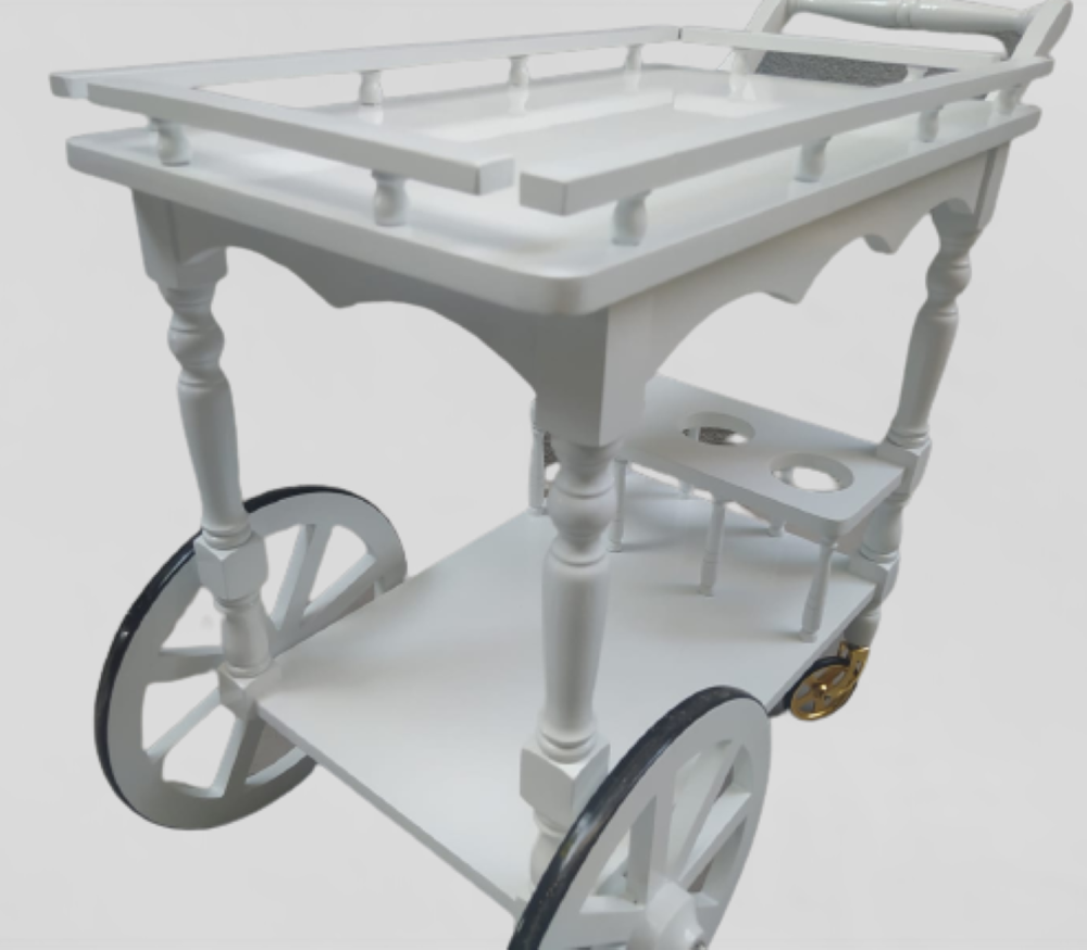 Servis Araba 12012 Büyük Teker Model Kayın Ayak Nature Ceviz Boya