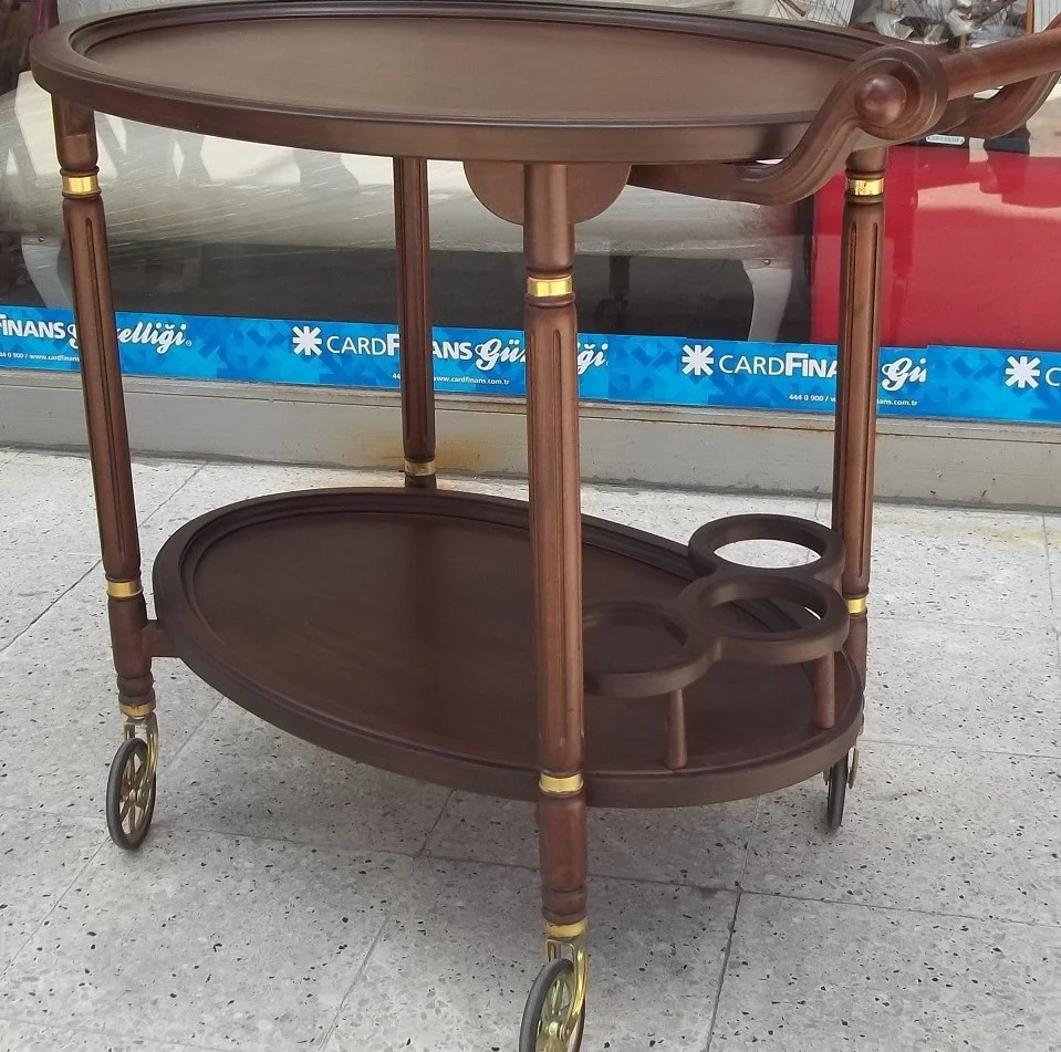 Servis Araba 12565 küçük TEKER Kayın torna Natüre Ceviz Boya Yemek servis El Yapı