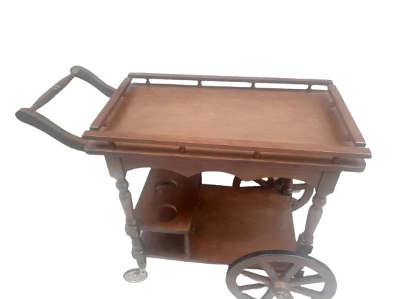 Servis Araba sehpa 19394 Büyük Teker Model Kayın Natüre ceviz Boya Yemek Dağıtım