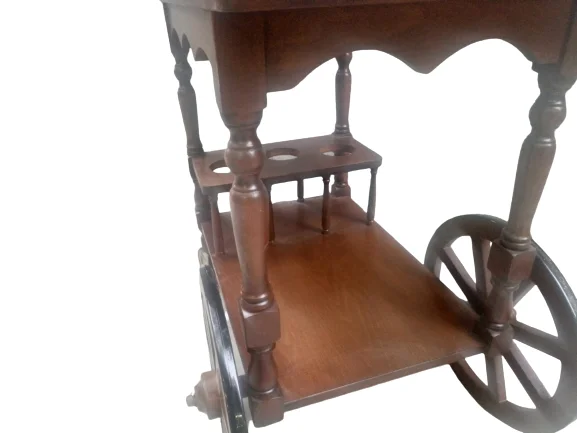 Servis Araba sehpa 19394 Büyük Teker Model Kayın Natüre ceviz Boya Yemek Dağıtım