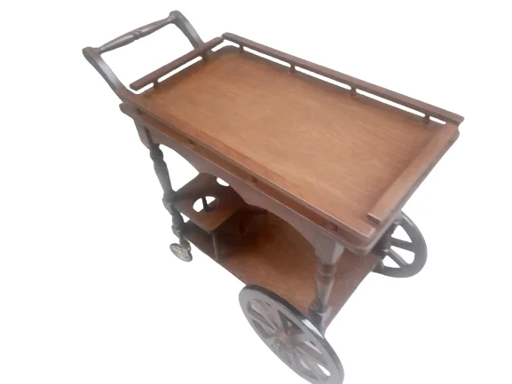 Servis Araba sehpa 19394 Büyük Teker Model Kayın Natüre ceviz Boya Yemek Dağıtım
