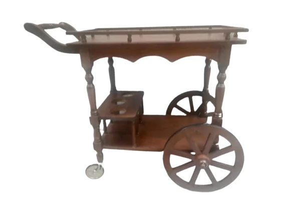 Servis Araba sehpa 19394 Büyük Teker Model Kayın Natüre ceviz Boya Yemek Dağıtım