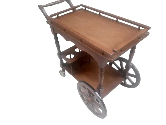 Servis Araba sehpa 19394 Büyük Teker Model Kayın Natüre ceviz Boya Yemek Dağıtım
