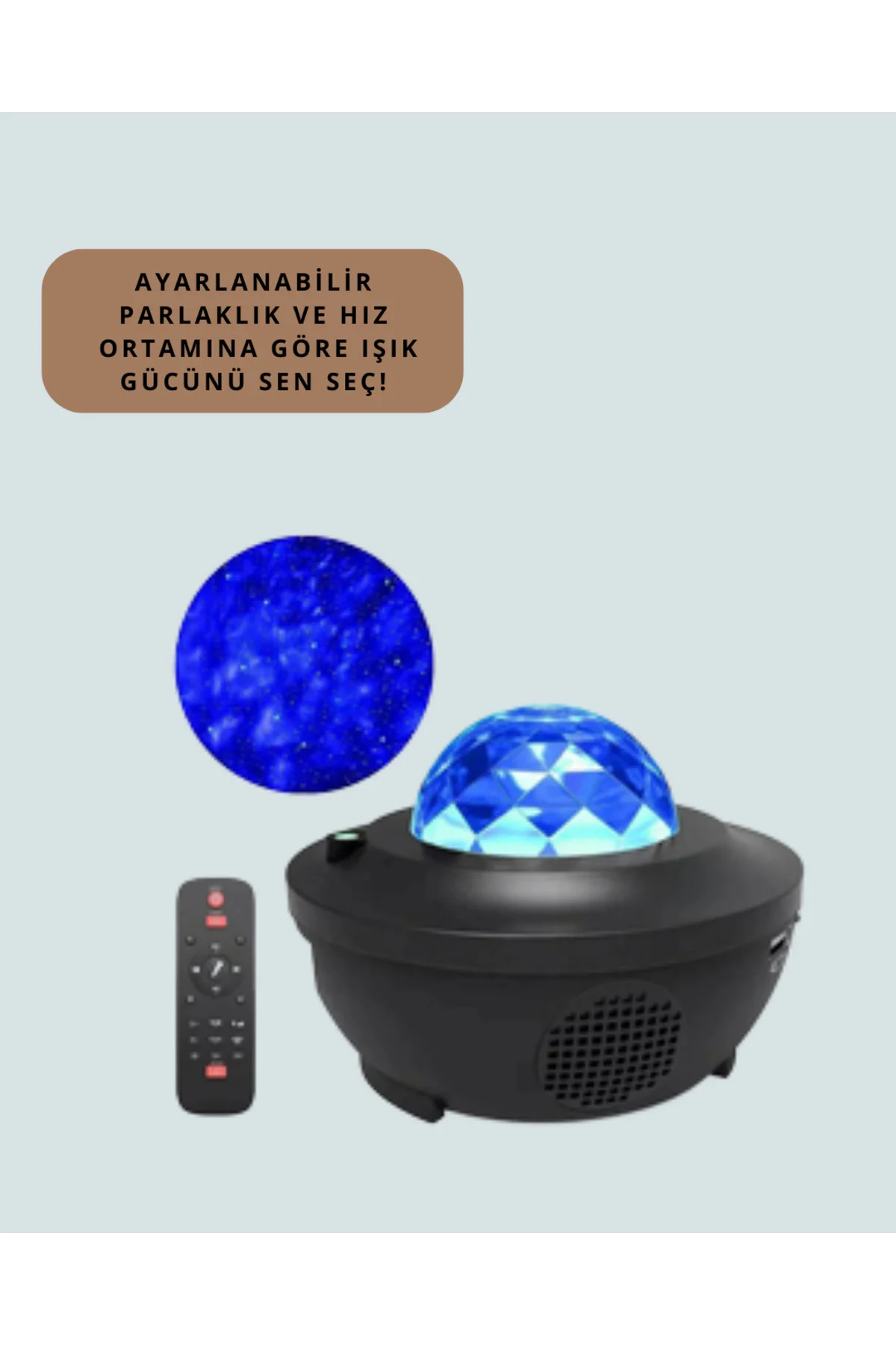 Sesle Etkileşimli Yıldız Projektörlü Gece Lambası – Bluetooth Hoparlörlü, USB Girişli, Dönen Okyanus
