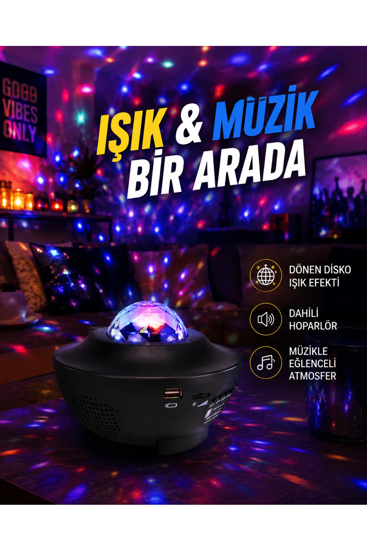 Sesle Etkileşimli Yıldız Projektörlü Gece Lambası – Bluetooth Hoparlörlü, Usb Girişli, Dönen Okyanus Sesle Etkileşimli Yıldız Projektörlü Gece Lambası – Bluetooth Hoparlörlü, Usb Girişli, Dönen Okyanus