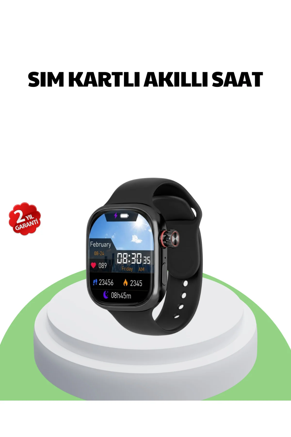 Sesli Arama Özellikli SIM Kartlı Siyah Akıllı Saat