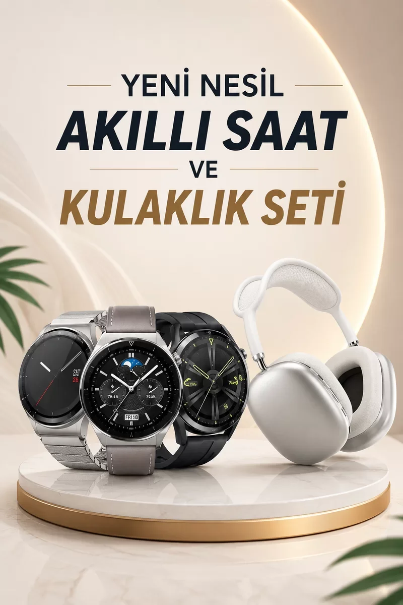 Sesli Görüşme Akıllı Saat ve Powerbank Çoklu Şarjlı Bluetooth Kulaklık Nabız Ölçer Seti