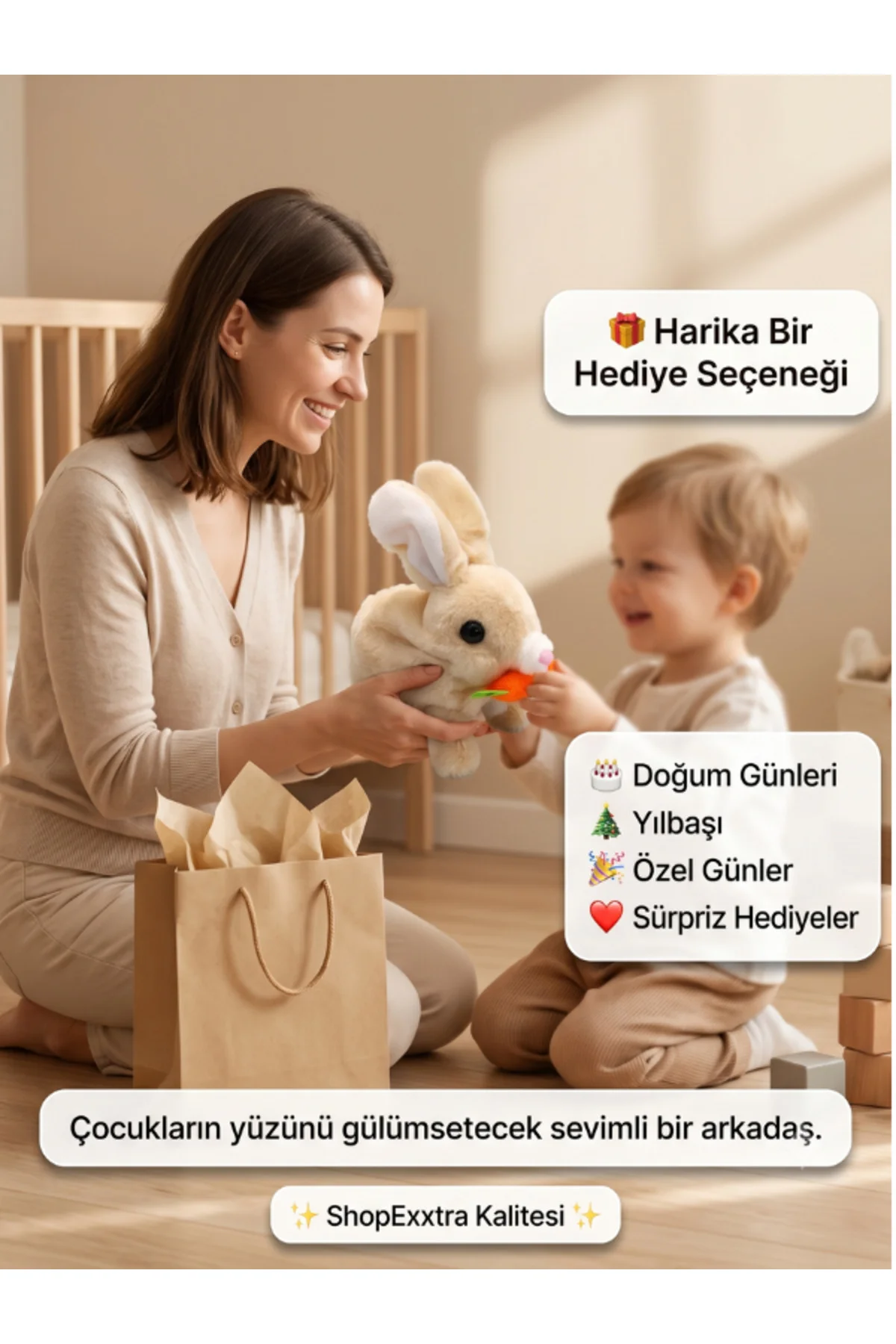 Sesli Hareketli Zıplayan Tavşan Oyuncak 15x10 cm, 2 Adet AA Pil Hediyeli Peluş Tavşan Sesli Hareketli Zıplayan Tavşan Oyuncak 15x10 cm, 2 Adet AA Pil Hediyeli Peluş Tavşan
