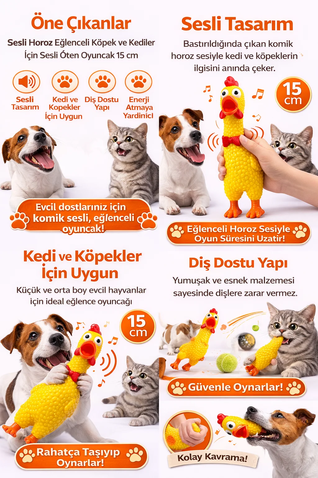 Sesli Horoz Eğlenceli Köpek ve Kediler İçin Sesli Öten Horoz Oyun