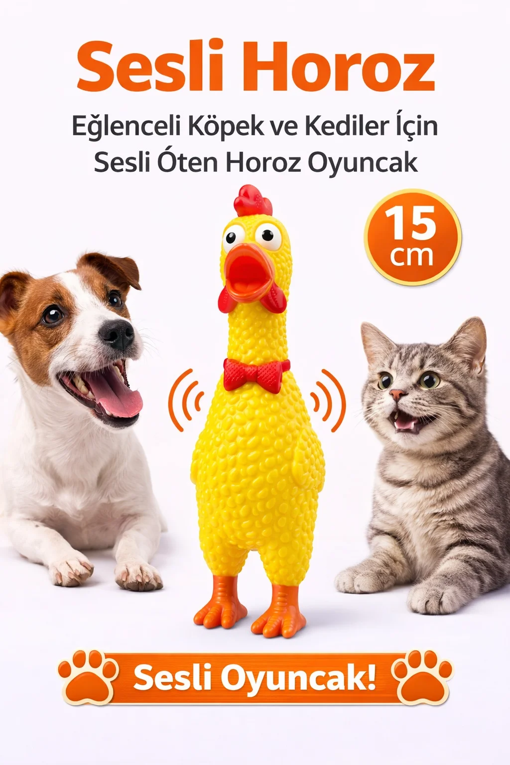 Sesli Horoz Eğlenceli Köpek ve Kediler İçin Sesli Öten Horoz Oyun