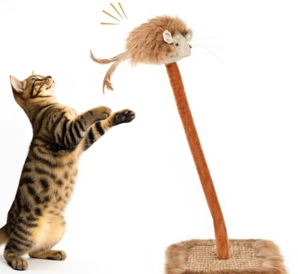 Sesli Oyuncaklı Kedi Tırmalama Tahtası Hareketli Fare Figürlü, Tı Sesli Oyuncaklı Kedi Tırmalama Tahtası Hareketli Fare Figürlü, Tı