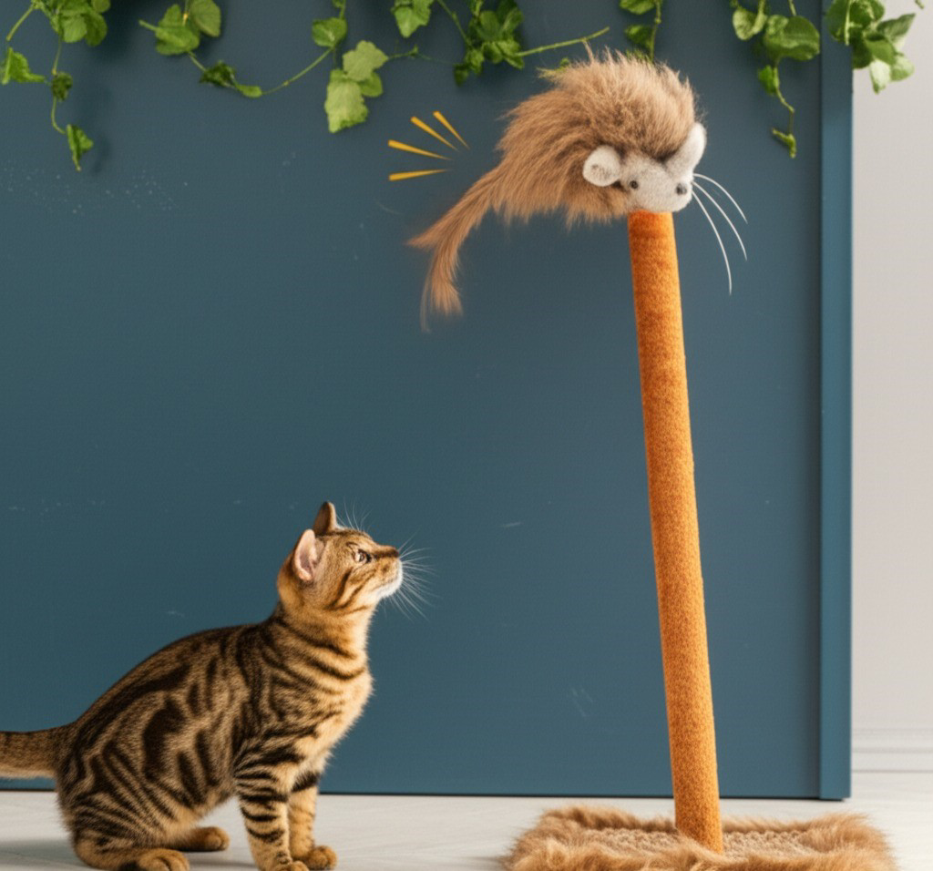 Sesli Oyuncaklı Kedi Tırmalama Tahtası Hareketli Fare Figürlü, Tı Sesli Oyuncaklı Kedi Tırmalama Tahtası Hareketli Fare Figürlü, Tı