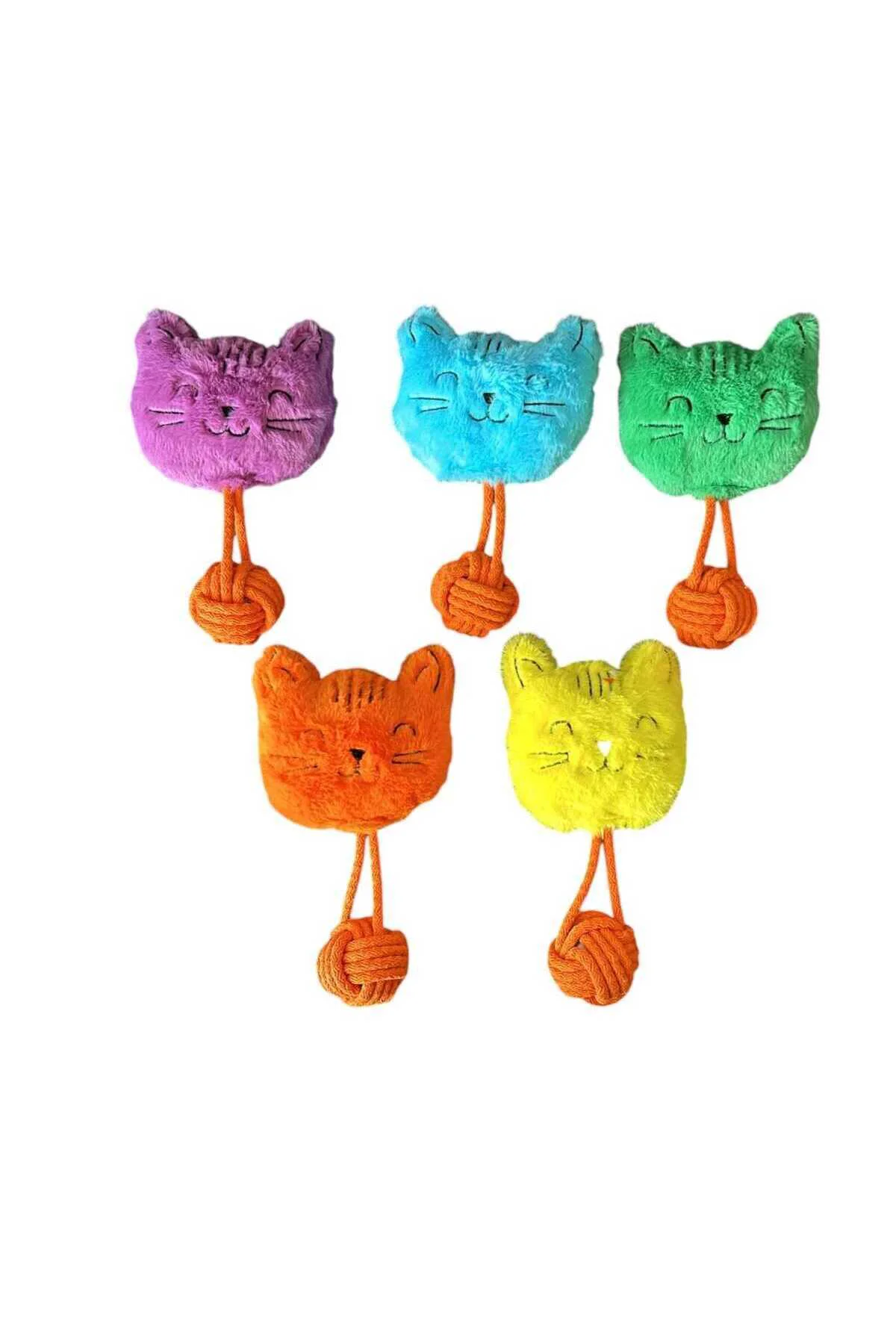 Sesli Peluş İpli Mutlu Kedi Köpek Oyuncağı 26 cm Çeşitli Renklerd