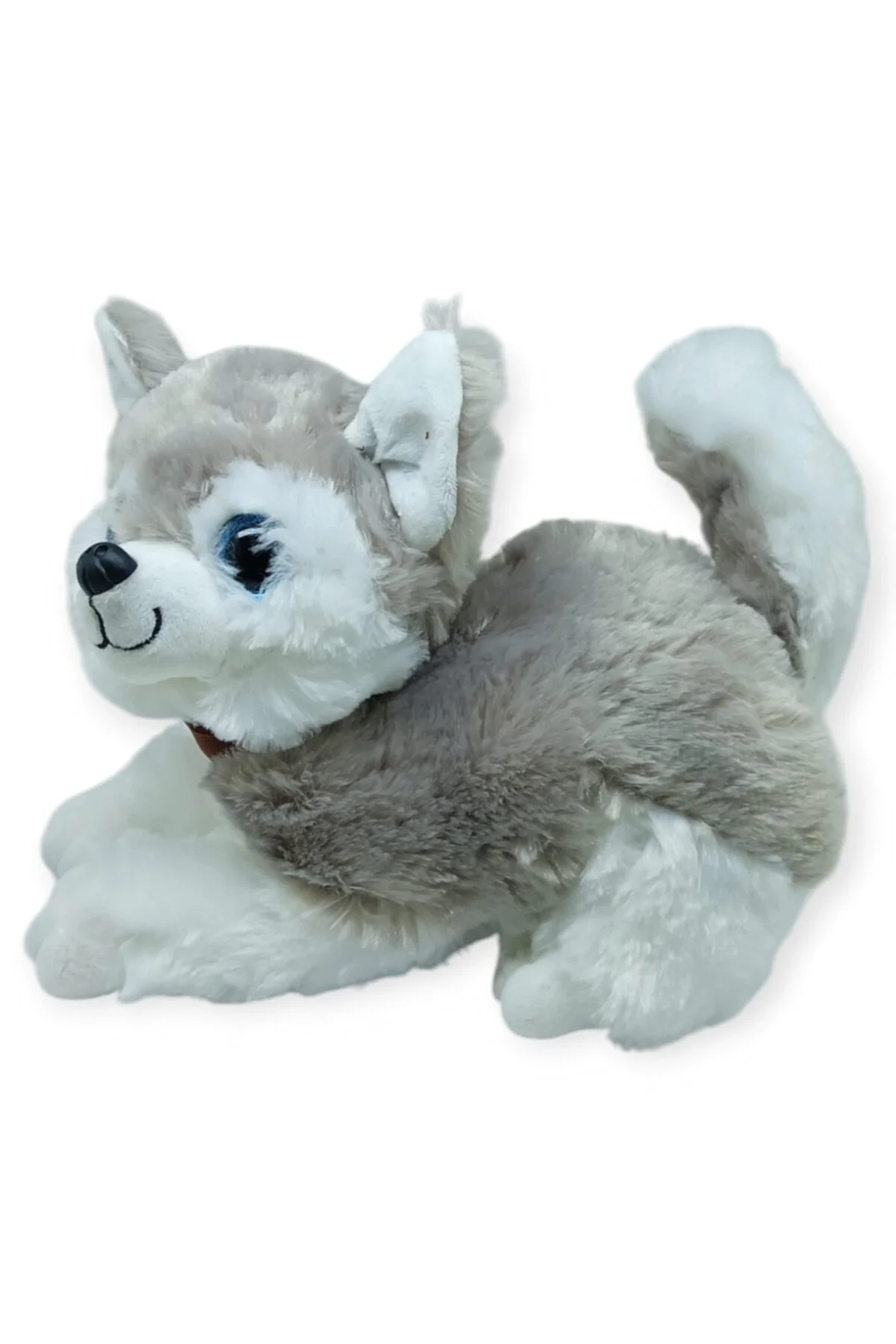 Sesli Peluş Yatan Köpek 25 cm - Gri (Lisinya)