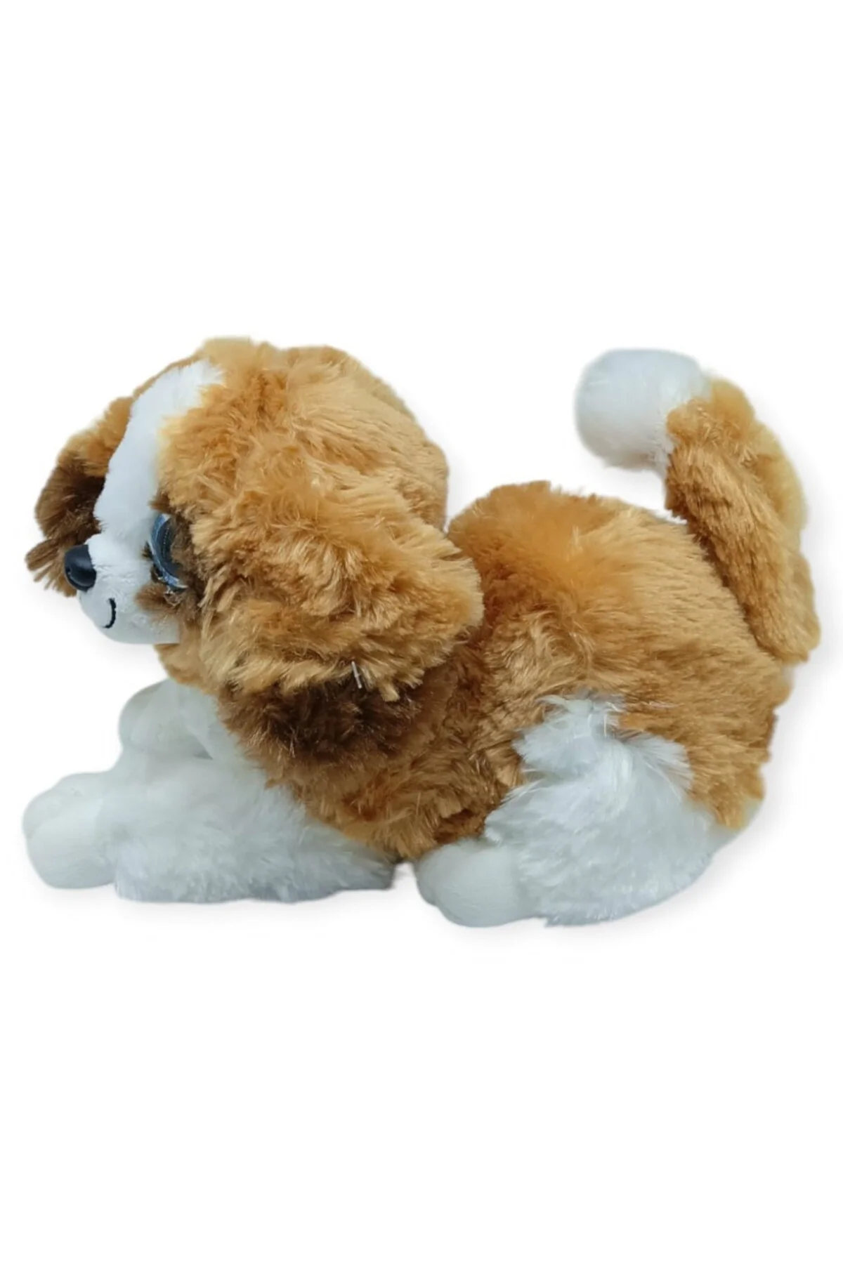 Sesli Peluş Yatan Köpek 25 cm - Kahve Beyaz (Lisinya)