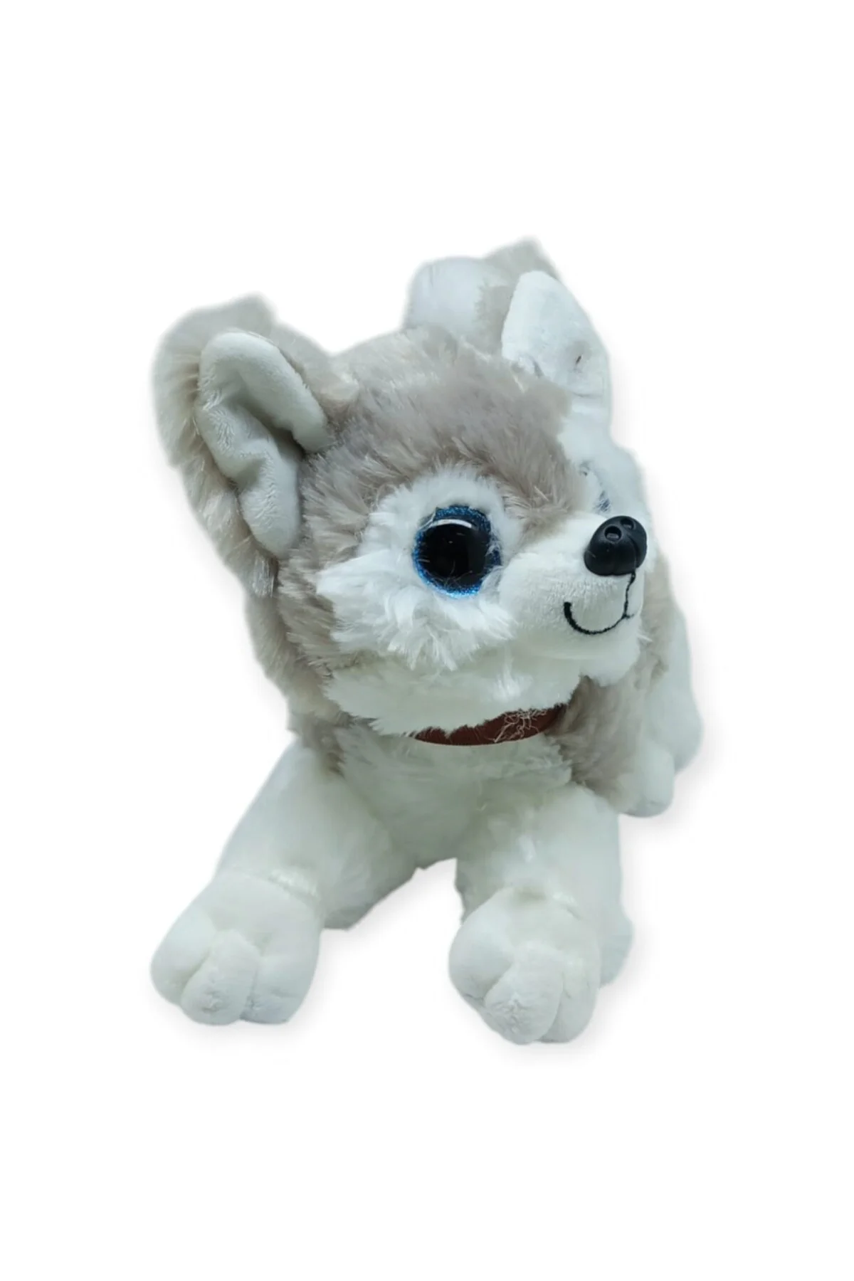 Sesli Peluş Yatan Köpek 25 cm - Gri (Lisinya)