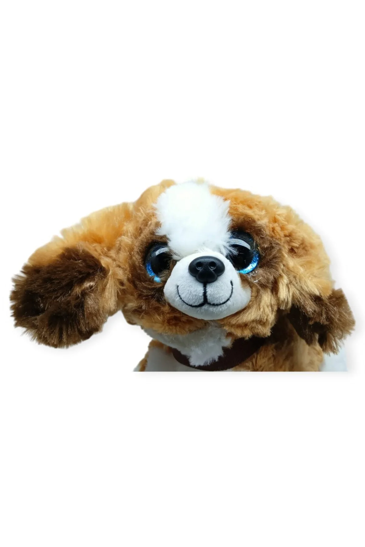 Sesli Peluş Yatan Köpek 25 cm - Kahve Beyaz (Lisinya)