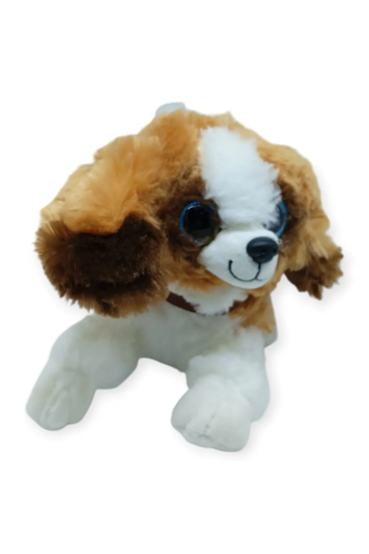 Sesli Peluş Yatan Köpek 25 cm - Kahve Beyaz (Lisinya)
