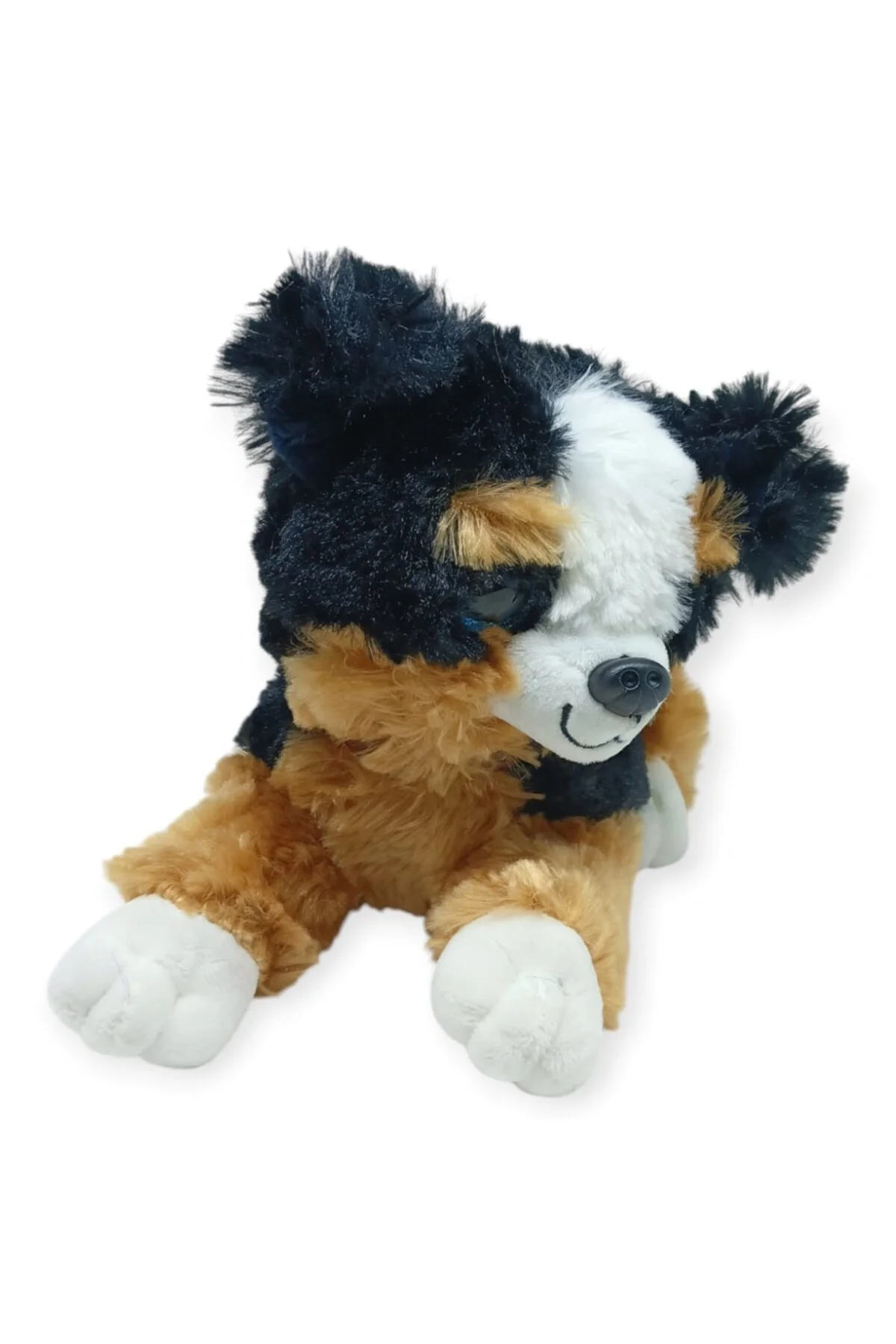 Sesli Peluş Yatan Köpek 25 cm - Siyah Kahve (Lisinya)