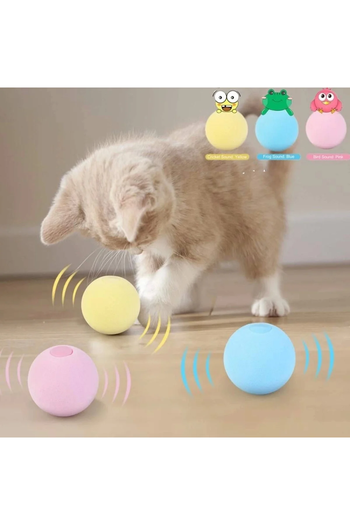 Sesli ve Akıllı Kedi Oyuncak Topu - 50 mm, Hayvan Sesli, Eğlencel