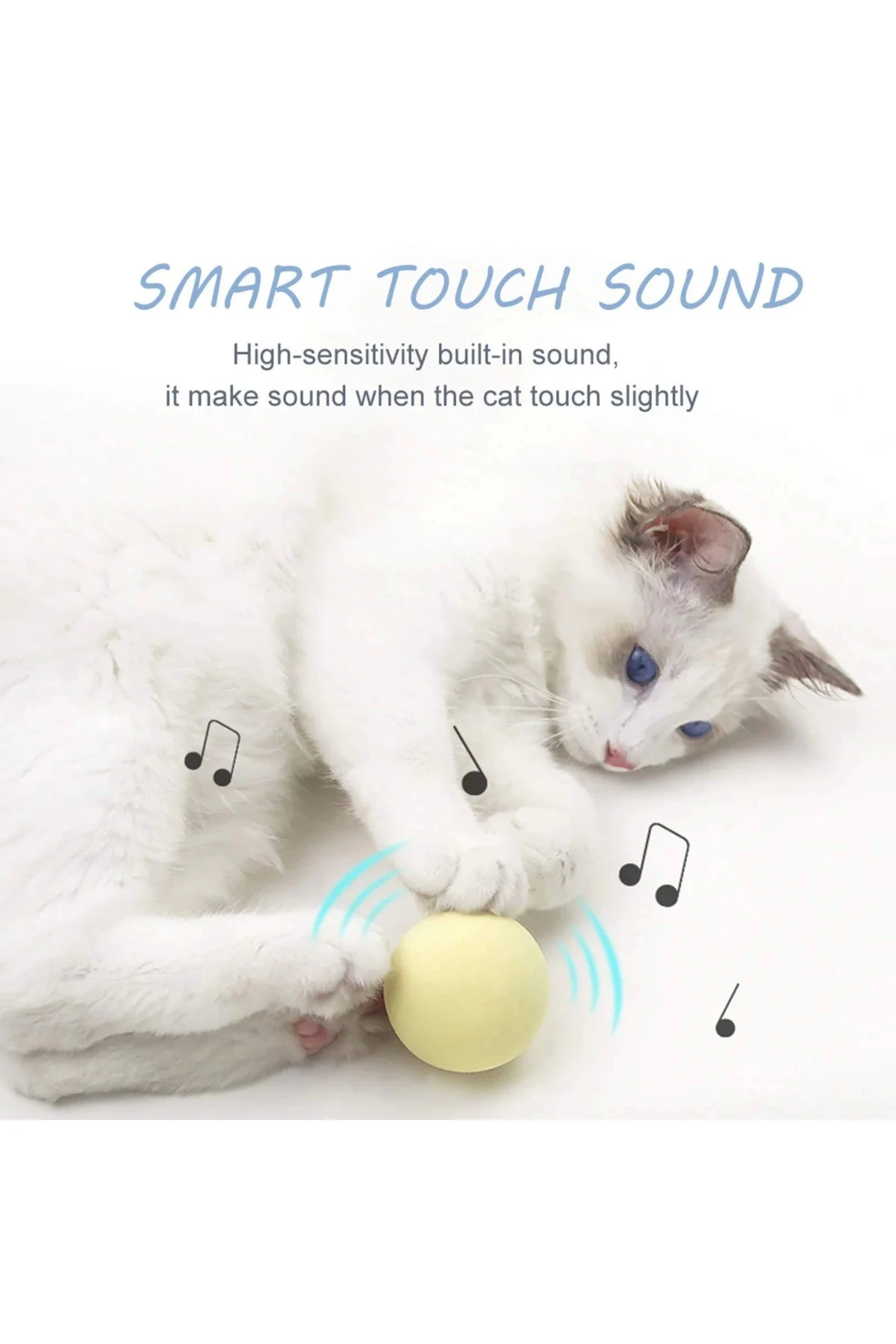 Sesli ve Akıllı Kedi Oyuncak Topu - 50 mm, Hayvan Sesli, Eğlencel