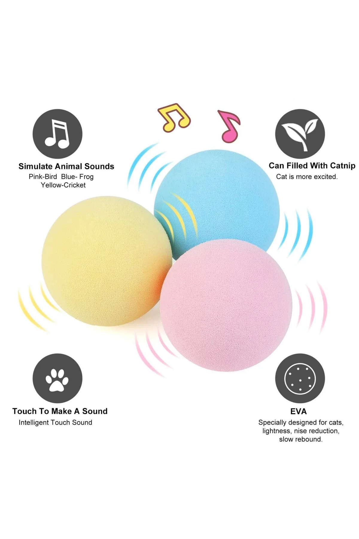 Sesli Ve Akıllı Kedi Oyuncak Topu - 50 Mm, Hayvan Sesli, Eğlencel