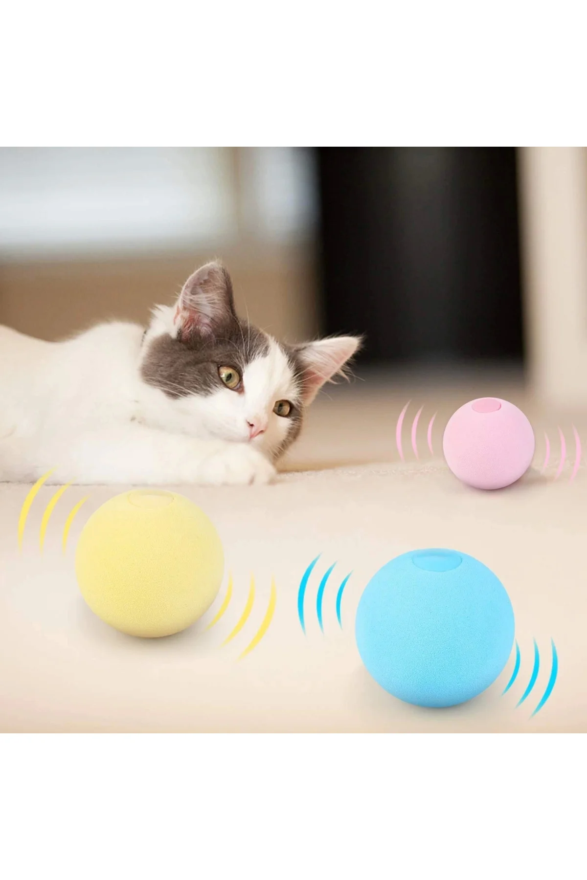 Sesli ve Akıllı Kedi Oyuncak Topu - 50 mm, Hayvan Sesli, Eğlencel