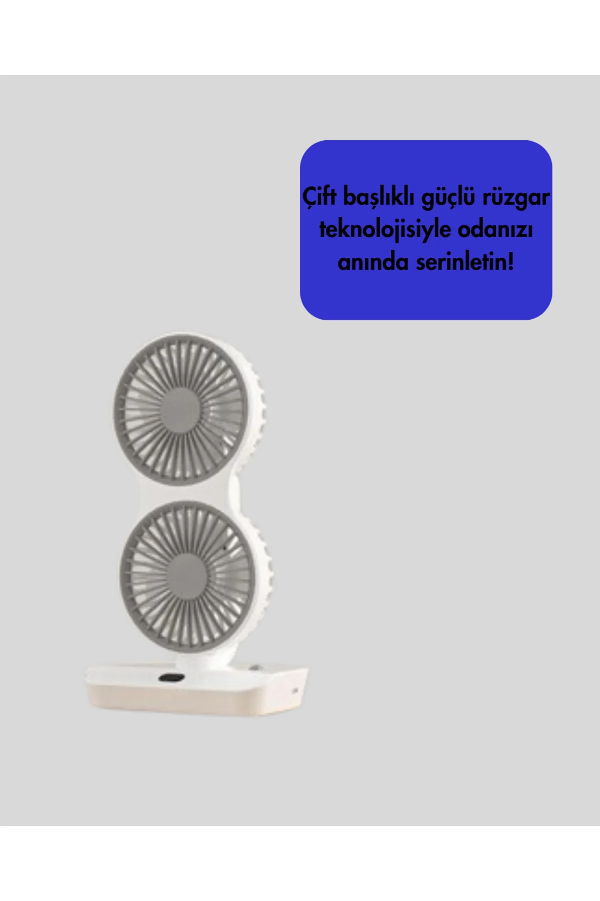 Sessiz Çalışan USB Şarjlı Çift Kafalı Masaüstü Fan – Ev ve Ofis İ