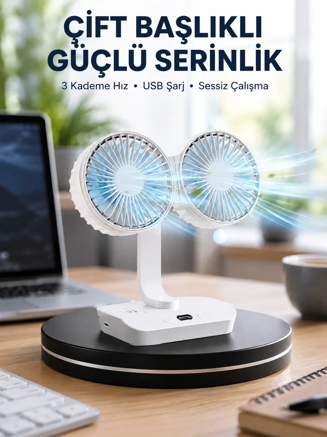 Sessiz Çalışan USB Şarjlı Çift Kafalı Masaüstü Fan – Ev ve Ofis İçin Fiyatı, Yorumları ve Özellikleri