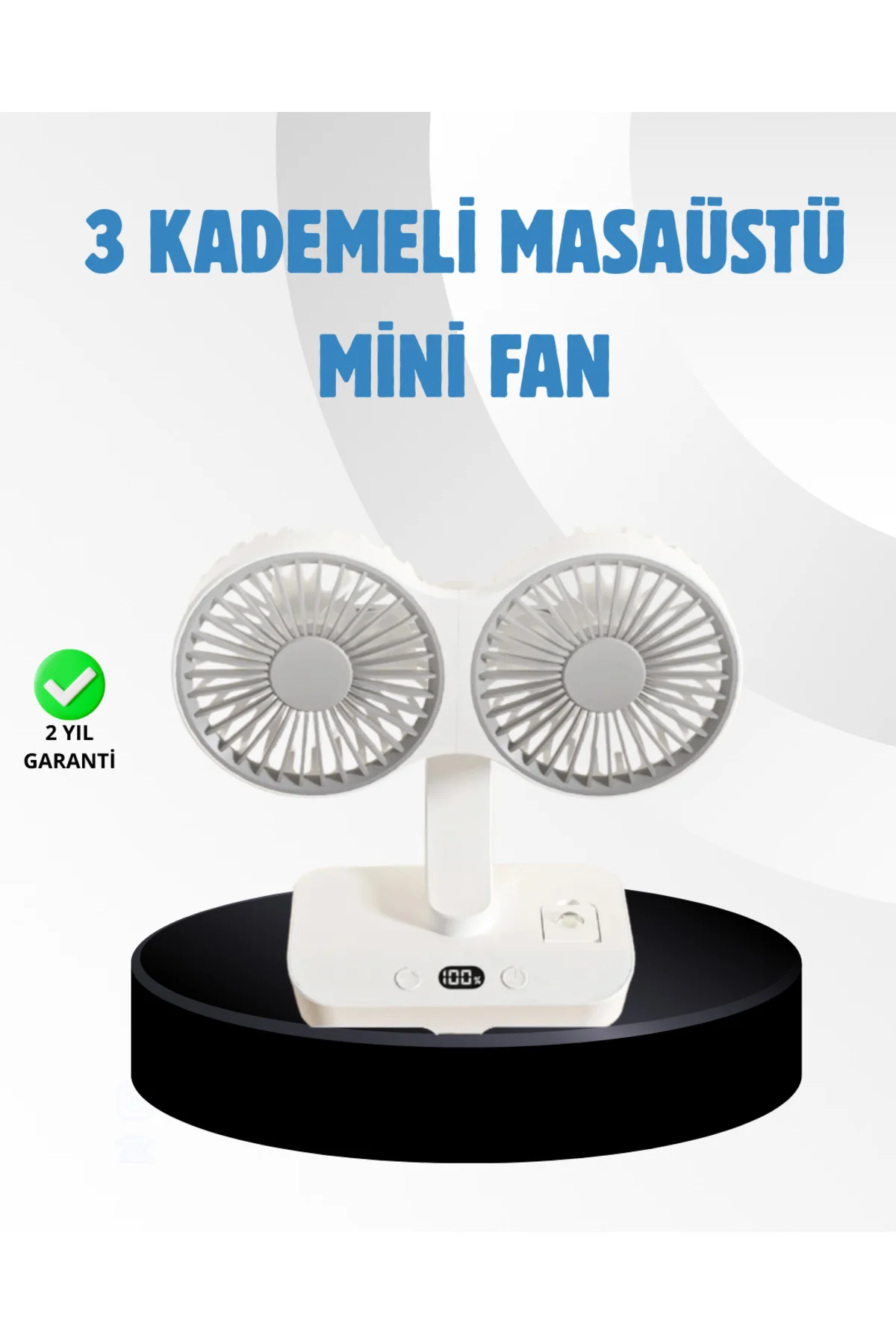 Sessiz Çalışan USB Şarjlı Çift Kafalı Masaüstü Fan – Ev ve Ofis İçin