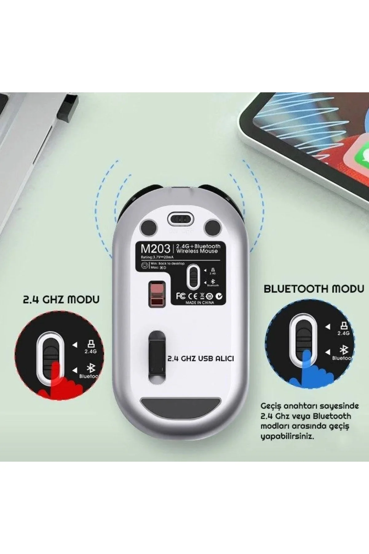 Sessiz Kablosuz Mouse – Wireless Optik Mouse, Sessiz Tıklama, Ergonomik Tasarım