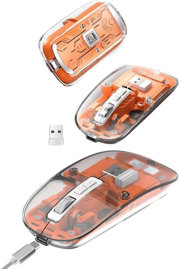 Sessiz Tıklama Çift Modlu Bluetooth Ve Alıcı Şeffaf Mouse Fare