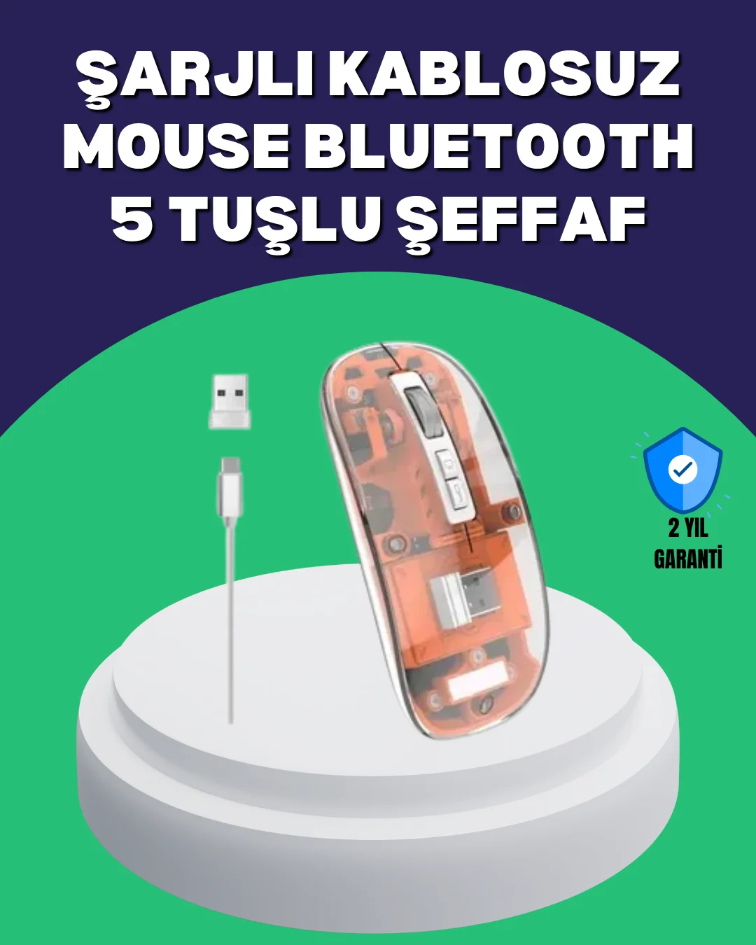 Sessiz ve Ergonomik Kablosuz Fare - 30 Gün Kullanım, 2 Modlu Bağl