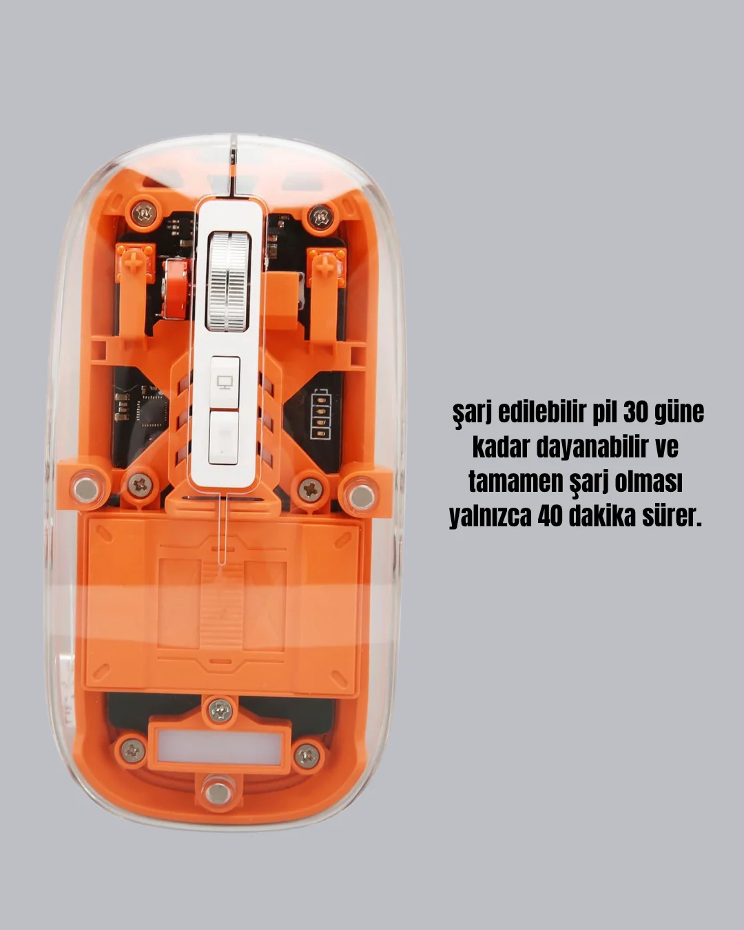 Sessiz ve Ergonomik Kablosuz Fare - 30 Gün Kullanım, 2 Modlu Bağlantı