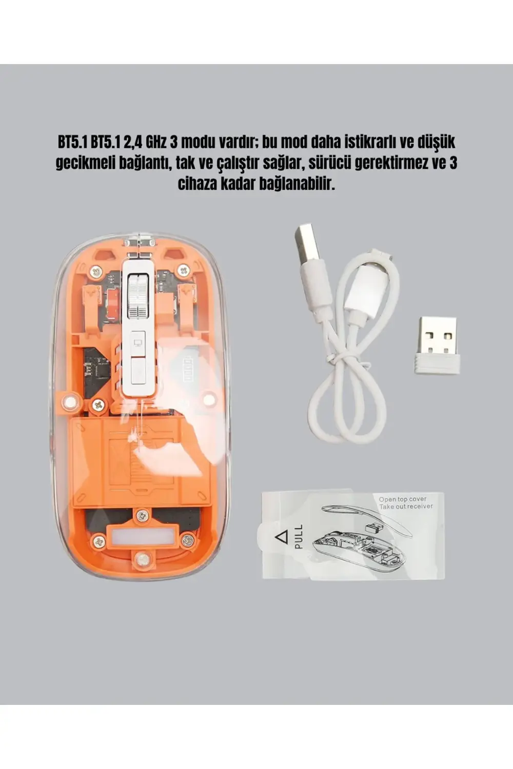 Sessiz ve Ergonomik Kablosuz Fare - 30 Gün Kullanım, 2 Modlu Bağl